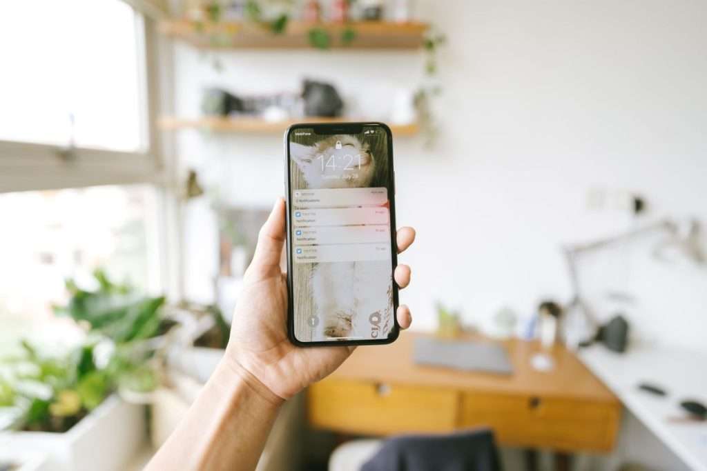 Mão a segurar um telemóvel com uma mensagem no ecrã